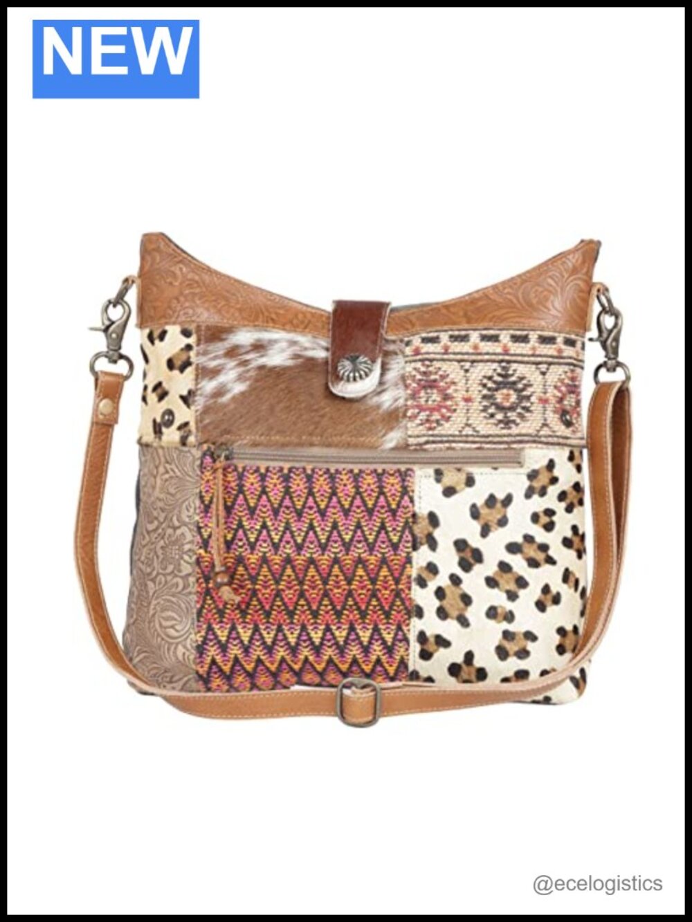Myra Bag Handcrafted Canvas Leather Shoulder Bag Medium